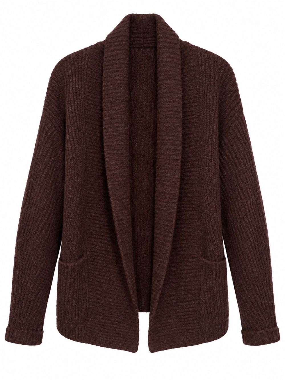 Anthropologie Chunky Open-Front Shawl Collar Cardigan - Dark Brown